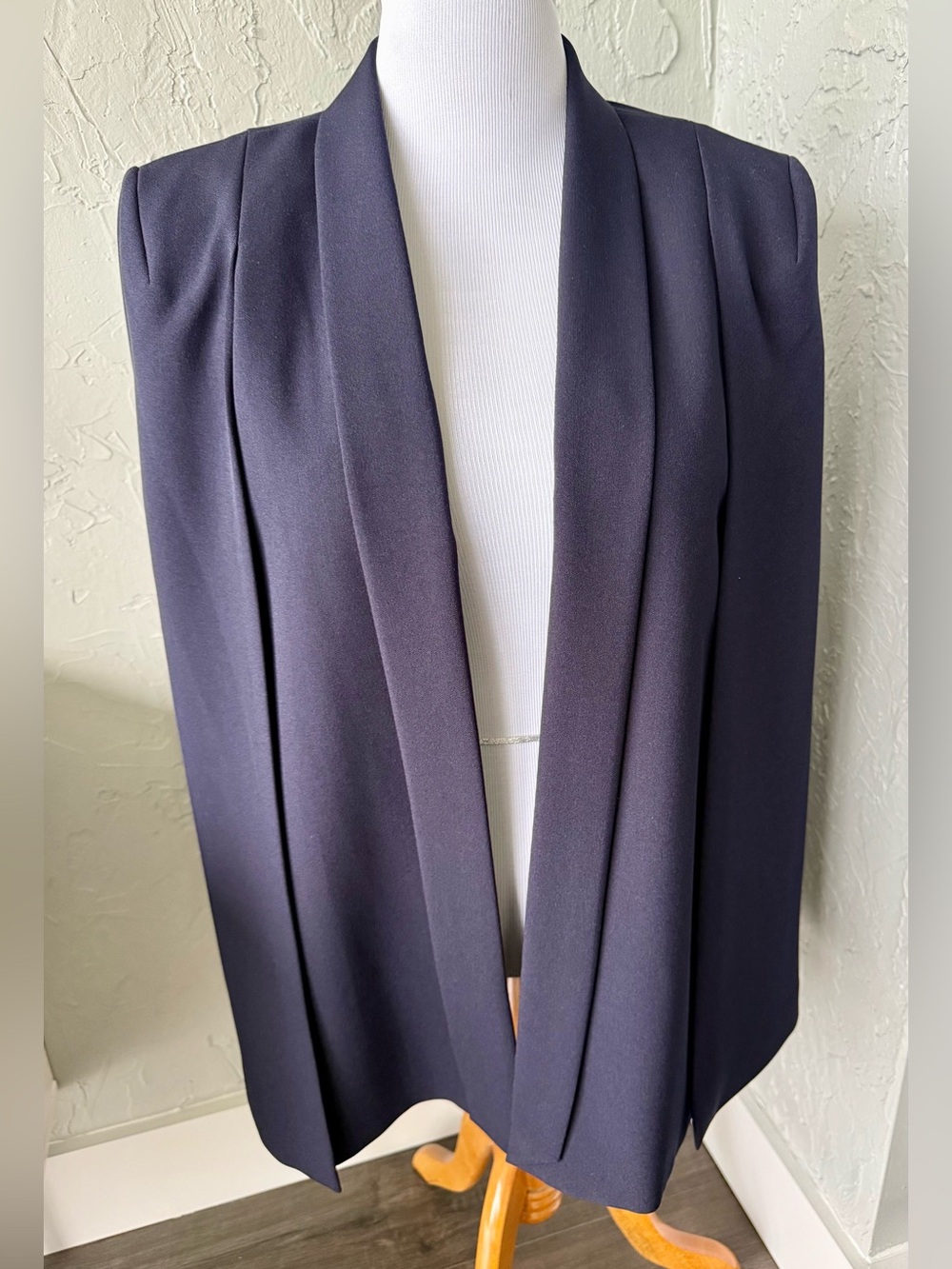 Tahari Navy Open Front Cape Blazer